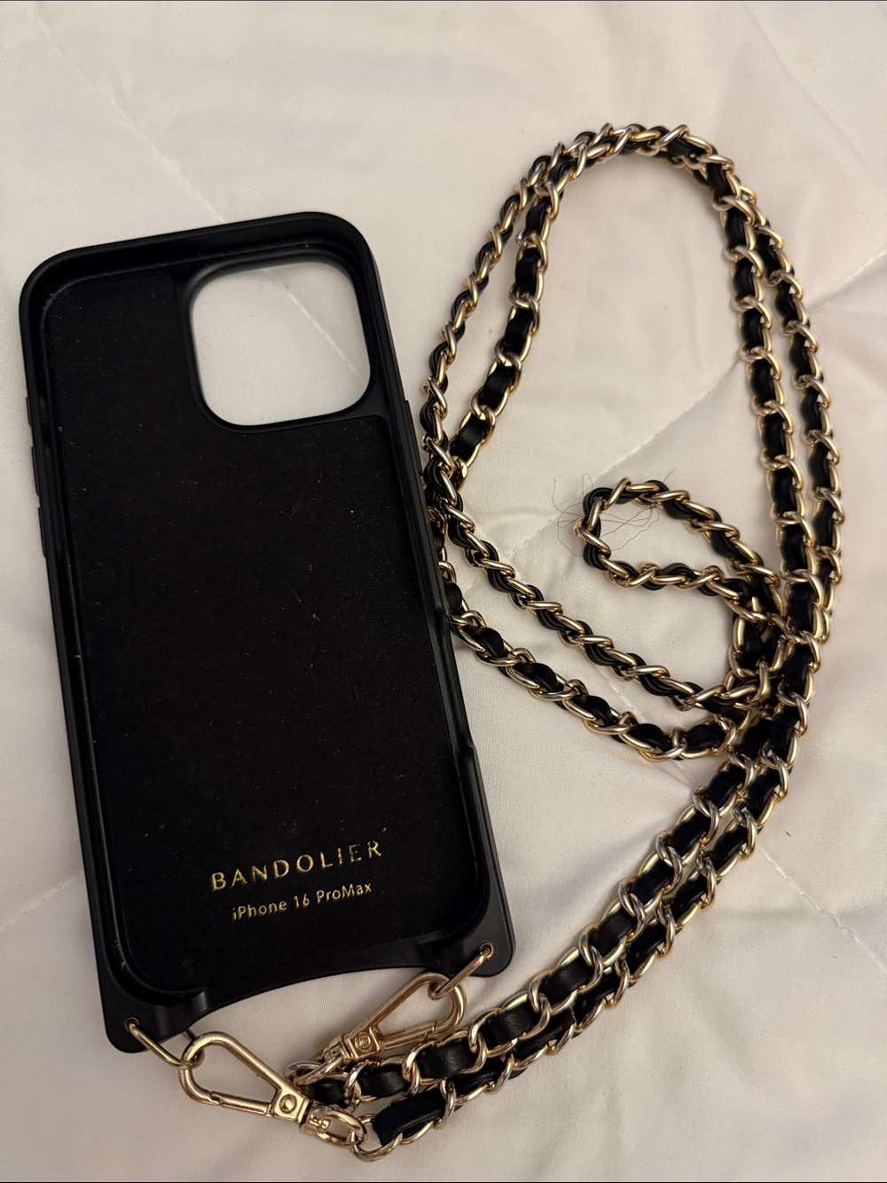 Bandolier Black and Gold Crossbody iPhone Case with Chain Strap